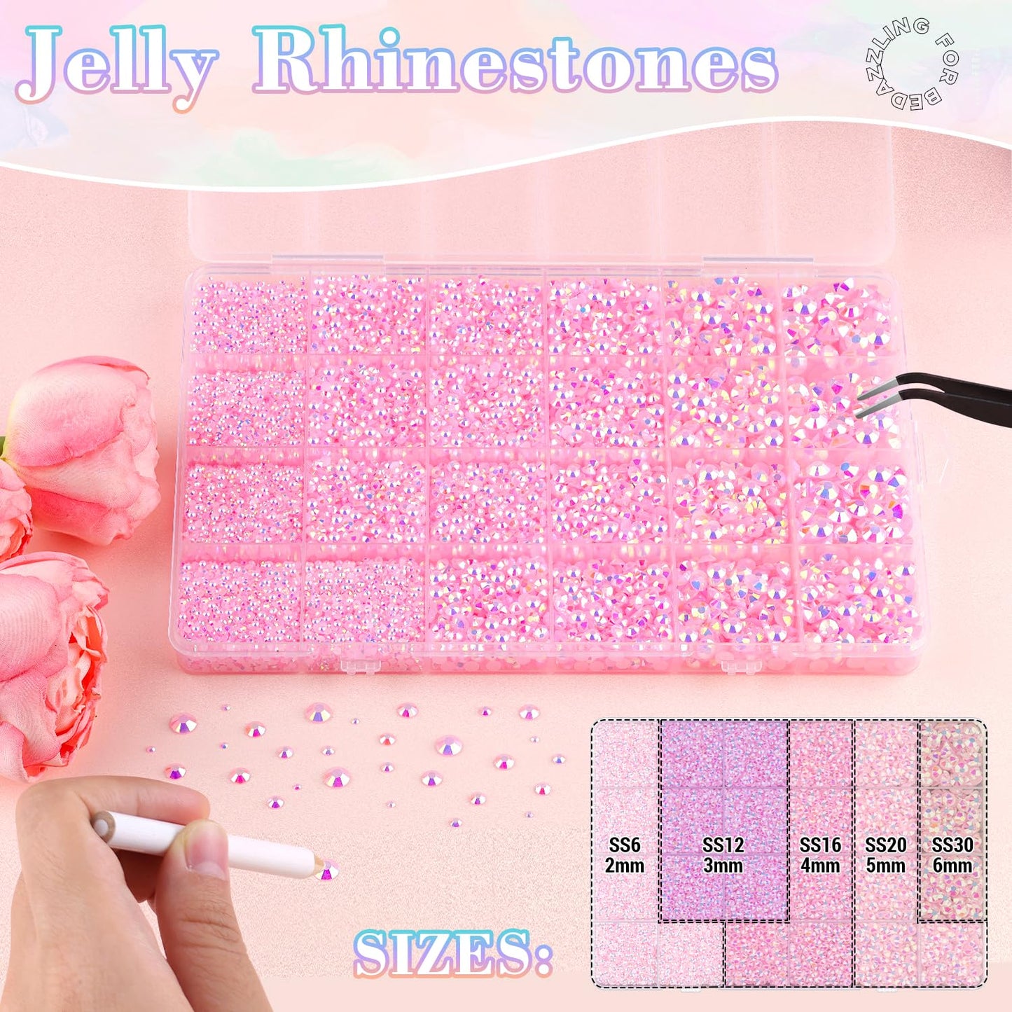 25000Pcs Resin Rhinestones with B7000 Jewelry Glue for Crafting, Light Pink AB 2-6mm Non Hotfix Flatback Gems, Bedazzling Crystal for DIY Crafts Clothing Tumblers Mugs Shoes Fabric Decor Nail Art