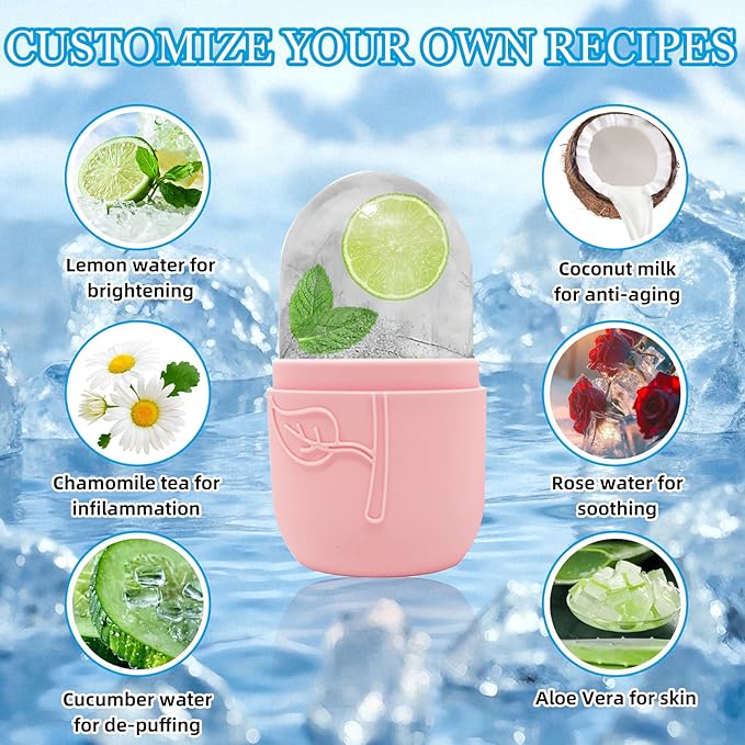 Ice Face Roller Massager for Face, Reusable Silicone Ice Cube Mold, Facial Beauty Ice Roller, Reduce Puffiness and Dark Circles, Minimize Pores & Improve Skin Texture (Black)