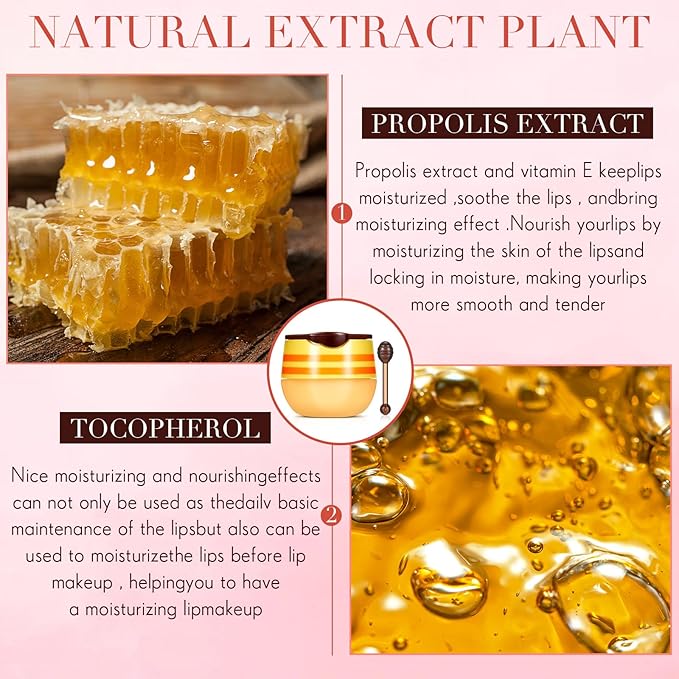 12 Pcs Bee Lip Balm Honey Pot with Brush Propolis Lip Mask Overnight, Moisturizing Hydrating Lip Sleeping Mask Prevention Dry and Cracked(Honey+Strawberry)