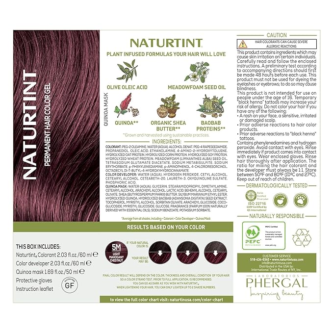 Naturtint 5M Light Mahogany Chestnut Permanent Hair Color (Pack of 6), Ammonia Free, Vegan, Cruelty Free, up to 100% Gray Coverage, Long Lasting Results (Packaging may vary)