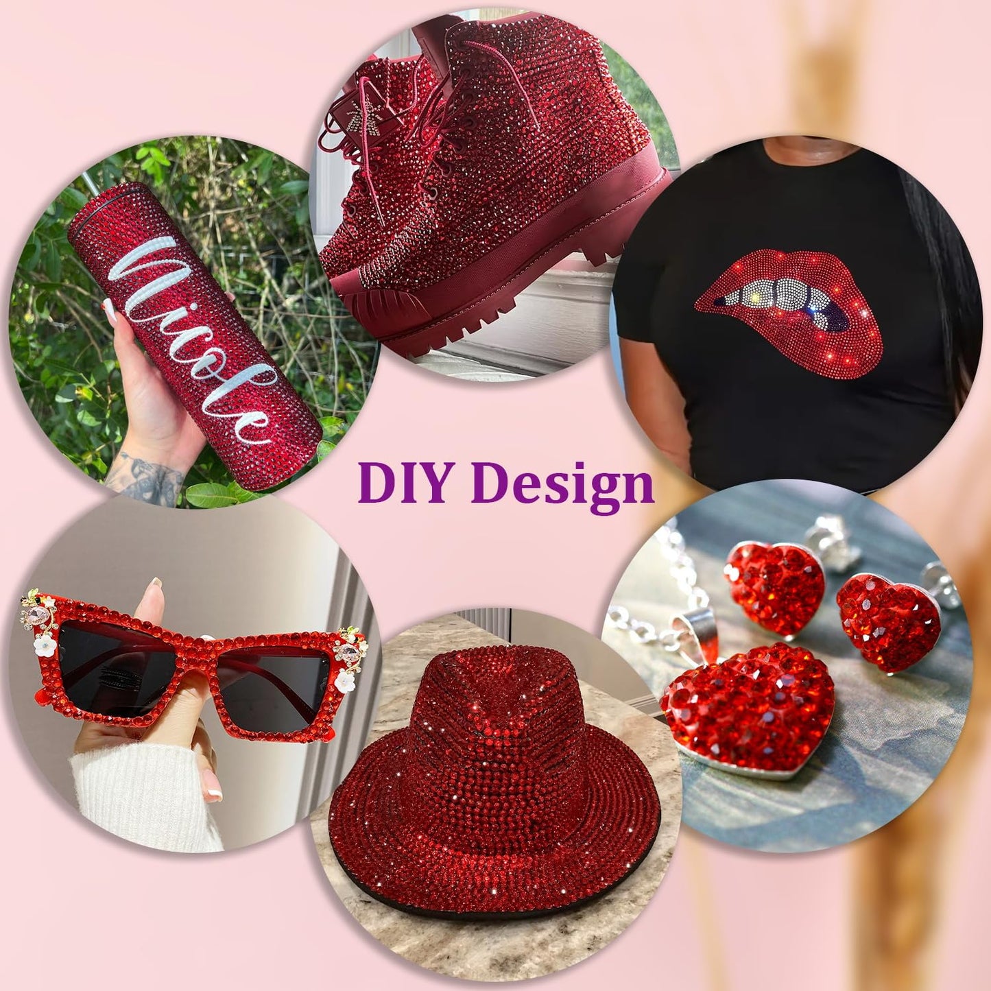 30000Pcs Resin Rhinestones with Tweezers for Crafting, Red Flatback Gems, Bedazzling Crystal with 3Pcs 10ml B7000 Jewelry Glue for DIY Crafts Clothing Tumblers Shoes Fabric Nail Art