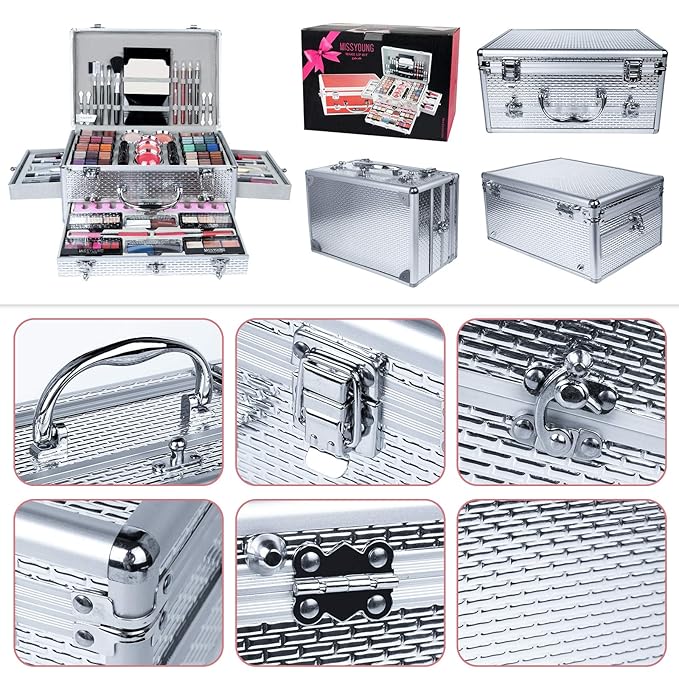 All-in-One Makeup Gift Set Carry All Makeup Kit for Women Full Kit With Aluminum Case Lipgloss Lipstick Concealer Blush Foundation Face Powder Eyeshadow Palette Cosmetic Palette #2
