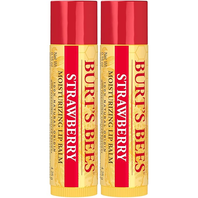 Burt's Bees Lip Balm Mothers Day Gifts for Mom - Strawberry, Lip Moisturizer With Responsibly Sourced Beeswax, Tint-Free, Natural Origin Conditioning Lip Treatment, 2 Tubes, 0.15 oz.