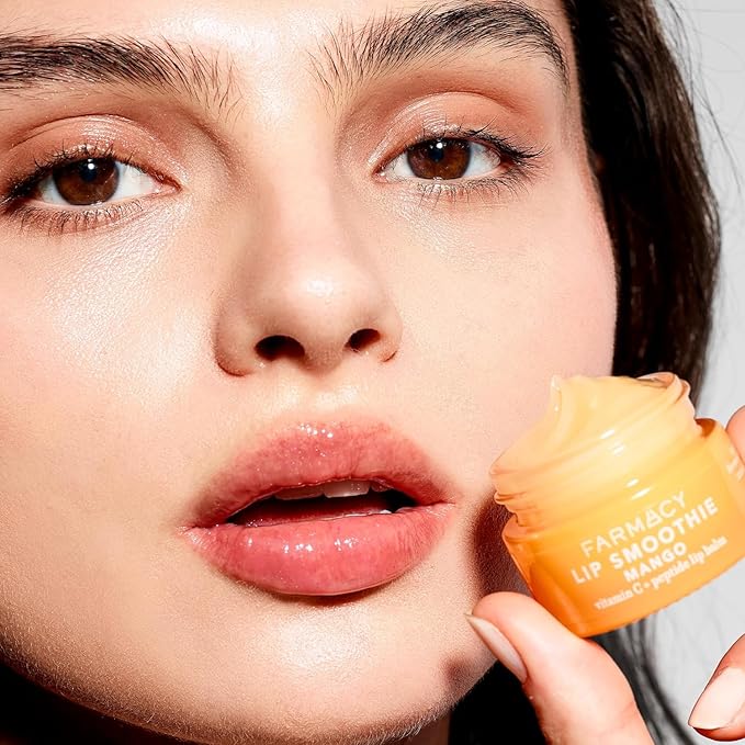 Farmacy Peptide Lip Balm - Lip Smoothie Hydrating Lip Balm with Vitamin C to Visibly Plump + Smooth Lip Lines - Nourishing Lip Treatment with a High-Gloss Finish - Mango (10g)