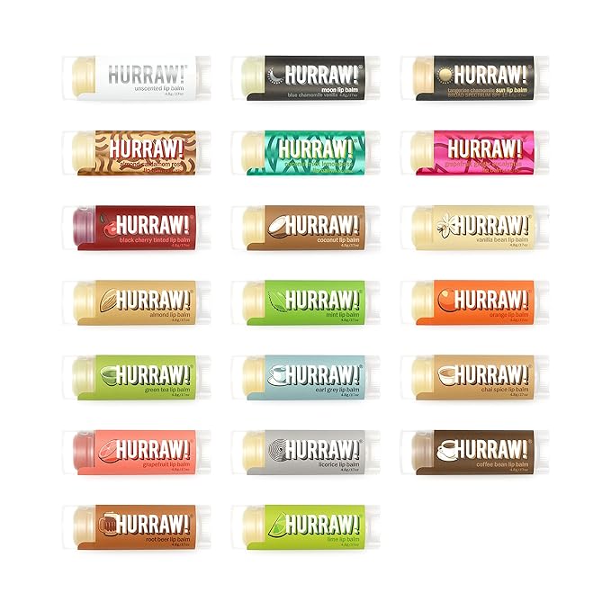 Hurraw! Lip Balms: Staff Favorites, 20 Balm Bundle Pack – Organic, Certified Vegan, Cruelty and Gluten Free. Non-GMO, 100% Natural Ingredients. Bee, Shea, Soy and Palm Free. Made in USA
