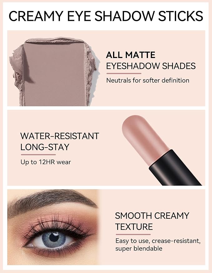 Erinde Waterproof Cream Eyeshadow Stick, Matte Nude Eye Shadow Sticks, Longwear Blendable High Pigmented, Neutral Eye Shadow Sticks Matte for Older Eyes, Smokey Eyeshadow Pencil Crayon, 21 Gray Brown