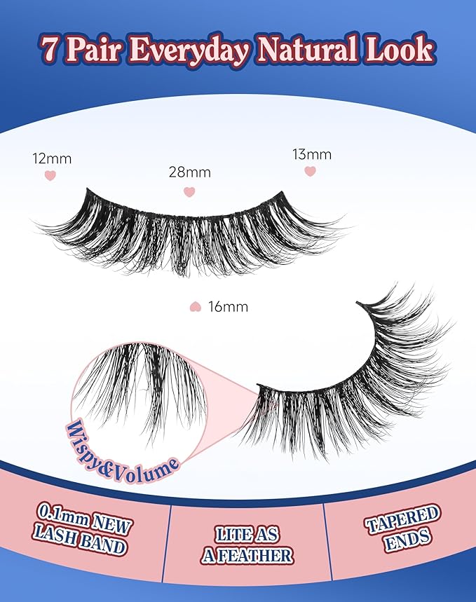Lashes Natural Look Wispy Spiky Eyelashes Everyday False Lash Soft Strip Eyelashes Fluffy 7 Pairs D78