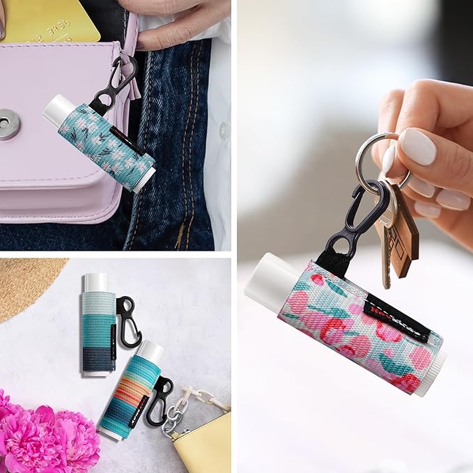 5pcs Lip Balm Holder Keychain Lipstick Sleeves Chapstick Elastic Sleeves for Men Women(Daisy/Tulip/Leo)