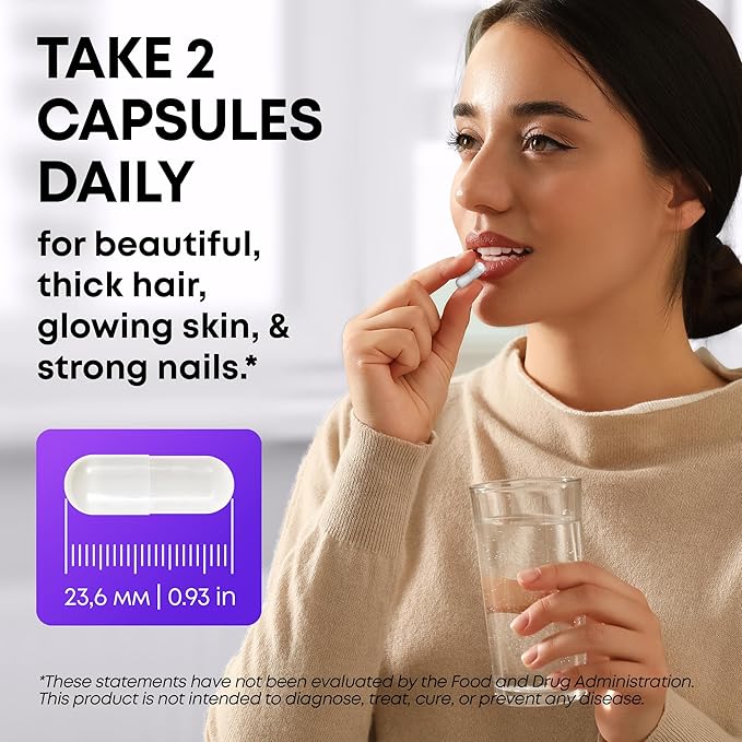 Biotin and Collagen Supplements with Keratin 25000 mcg - Hair Skin & Nails Vitamins with Collagen Keratin B Complex - Made in USA - Biotin for Hair Growth Women & Men Support Skin & Nails, 60 Capsules