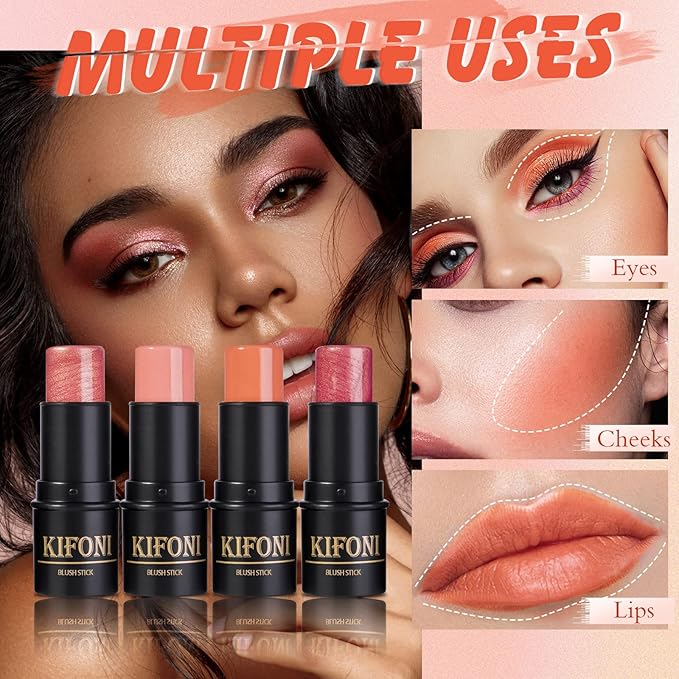 2 Pcs Cream Blush Stick Makeup Kit, Natural Shimmer & Matte Stick Blush Wand for Cheeks, Lightweight Blendable Silky Cream Blush Makeup -Matte Blush (#02 Soft Pink #03 Coral Orange)