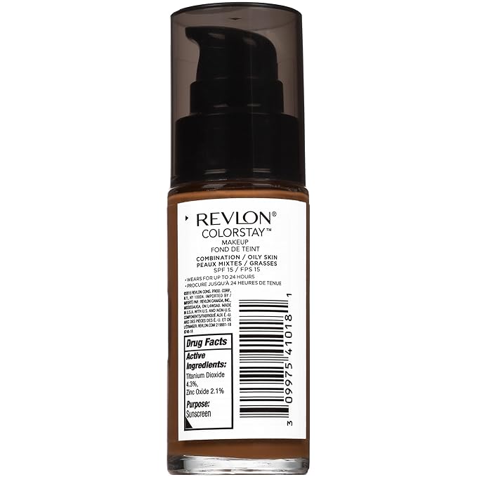 Revlon Liquid Foundation, ColorStay Face Makeup for Combination & Oily Skin, SPF 15, Medium-Full Coverage with Matte Finish, Cappuccino (410), 1.0 oz