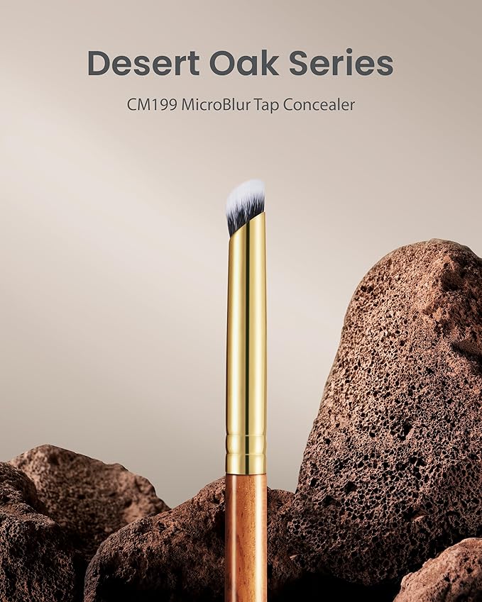 Desert Oak Series MicroBlur Tap Concealer - 6mm Finger-Tip Precision Brush for Tear Troughs & Acne Spots, Vegan Nylon, Bubinga Handle (CM 199)