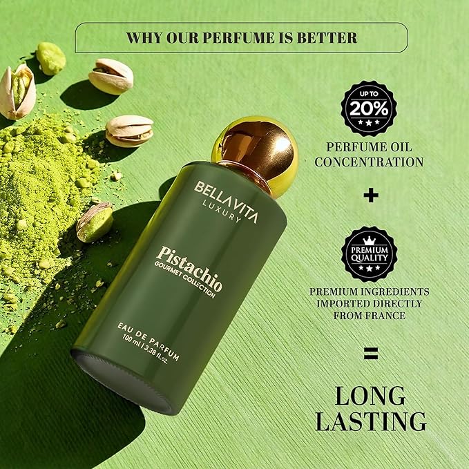 BELLAVITA Gourmet Collection Pistachio Edp Fruity, Floral, Sweet Woody Long Lasting Fragrance Perfume For Men And Women 100ml