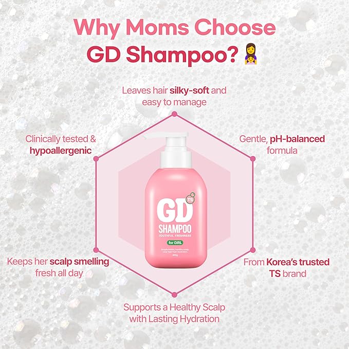 TS GD Shampoo for Girls | Korean Teen Shampoo with Upgraded Probiotics | Anti-Dandruff & Itchy Scalp Relief | Pink Peach Allergy-Free Fragrance | Sulfate-Free (13.53 fl oz, 400ml)