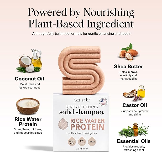 Kitsch Rice Water Shampoo Bar – Dry Hair Shampoo & Soap Bar for Hair Care & Hair Growth – Women and Mens Shampoo – Strengthens Damaged Hair – Vegan, Paraben, Silicone & Sulfate-Free – 3.2 oz