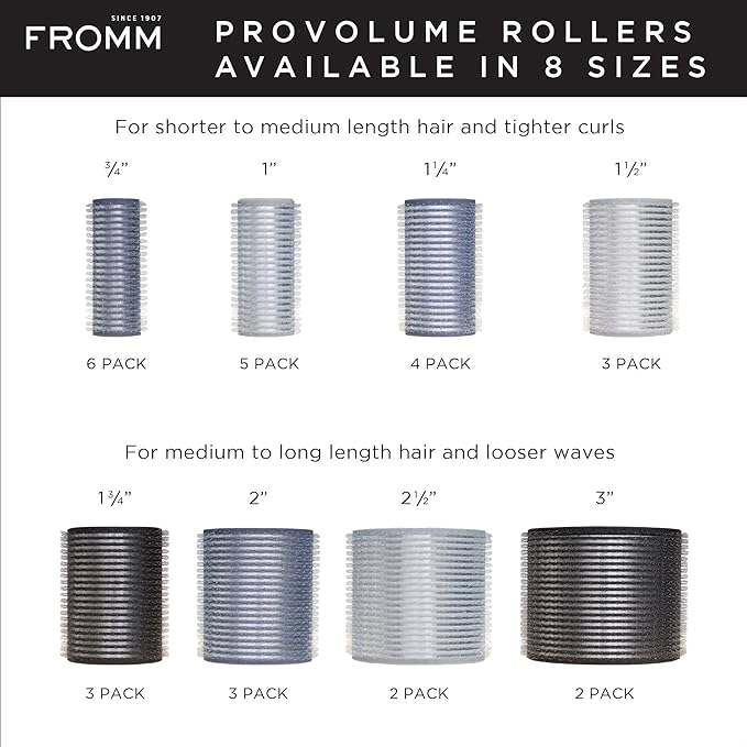 Fromm ProVolume 3" Self-Grip Ceramic Ionic Thermal Hair Rollers, 2 Count Large Salon Quality Hair Curlers for Medium and Long Hair, Blowouts, Curtain Bangs