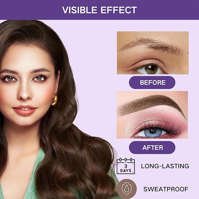 2 Pcs Dark Brown Easy Peel Off Eyebrow Gel, Tattoo Eyebrow Tint, Waterproof & Sweatproof Peel Off Tinted Eyebrow, Long-lasting Natural Color Up to 3 Days, Eyebrow Tattoo for All Skin Types (#01)