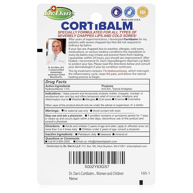 Dr. Dan's Cortibalm - 1 Pack - for Dry Cracked Lips - Healing Lip Balm for Severely Chapped Lips - Designed for Men, Women and Children…