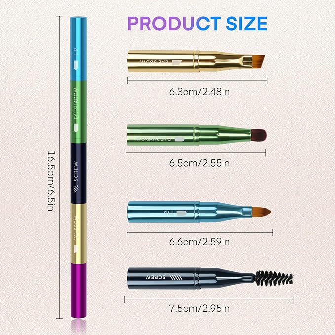 Unaone 4 in 1 Makeup Brush - Lip Brush for Lipstick, Eyebrow, Eyeshadow, Spiral Eyebrow Portable Detachable Multi-functional Lipstick Brush for Makeup