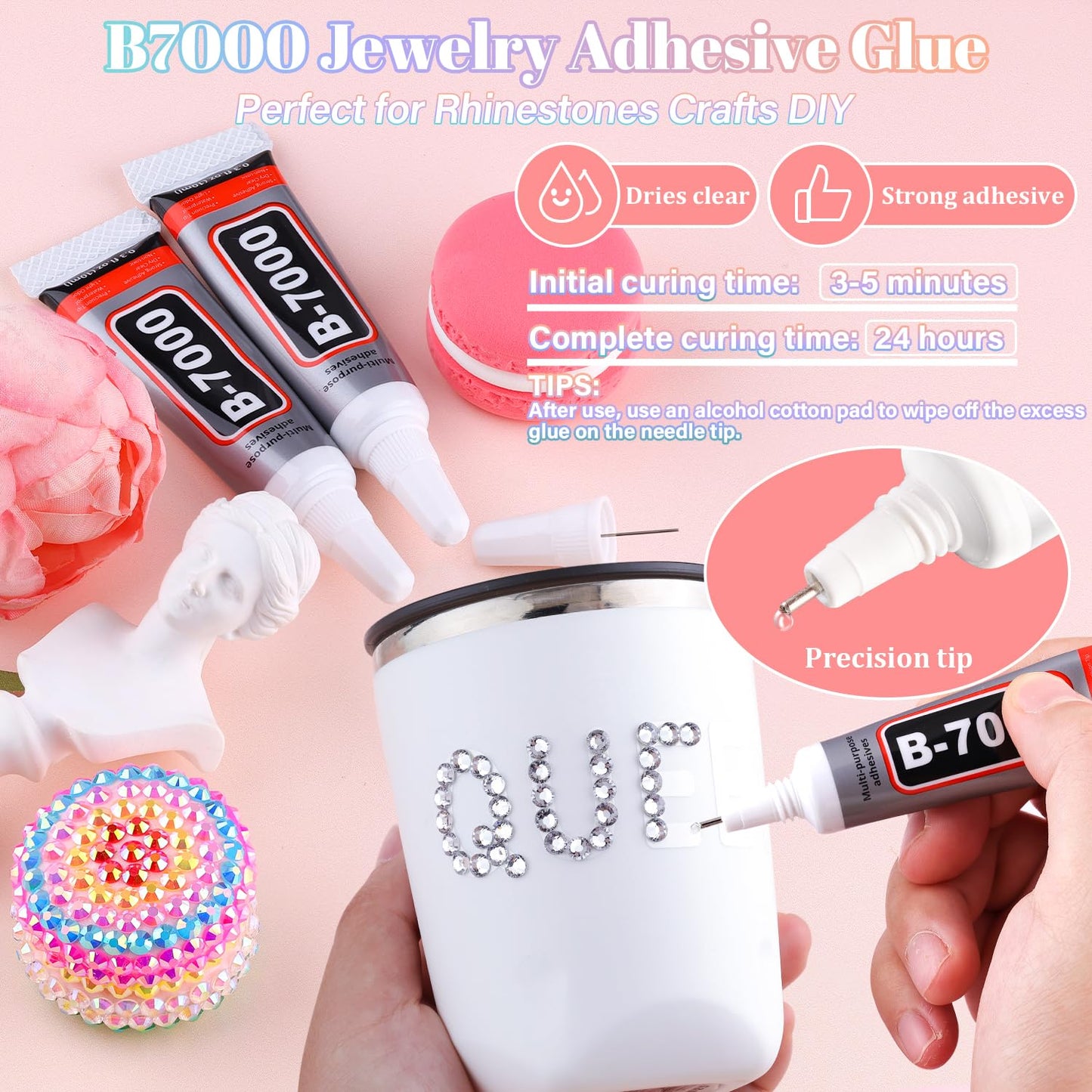 30000Pcs Resin Silver Clear Rhinestones with B7000 Jewelry Glue for Bedazzling Crafting, 2-6mm Flatback Gems, Bedazzler Kit for Crafts Clothing Tumblers Shoes Decor Nail Art