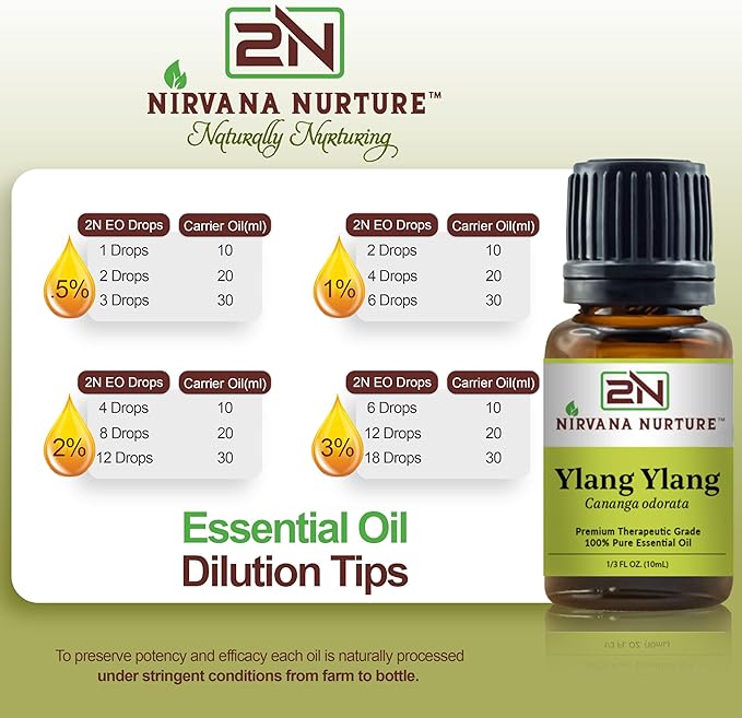 Ylang Ylang Essential Oil 100% Pure Premium Therapeutic Grade, Undiluted - Aromatherapy Diffuser for Calm and Relaxation, Skin Care, Hair Care