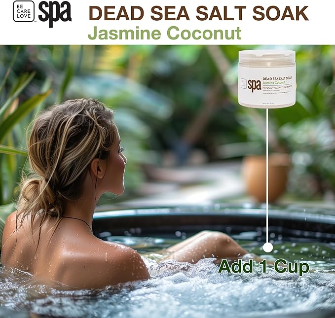 BCL SPA Dead Sea Salt Soak - Bath Salt with Organic Jasmine + Coconut, Shae Butter, Arnica, Aloe Vera Juice, Chamomile, Argan Oil & Jojoba Oil Skin Exfoliator - Home/Professional Use 16 fl oz