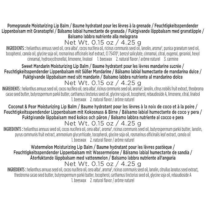 Burt's Bees Lip Balm Easter Basket Stuffers - Just Picked Gifts Set with Pomegranate, Watermelon, Sweet Mandarin, Coconut and Pear Natural Lip Treatment Tubes, 4, 0.15 oz.