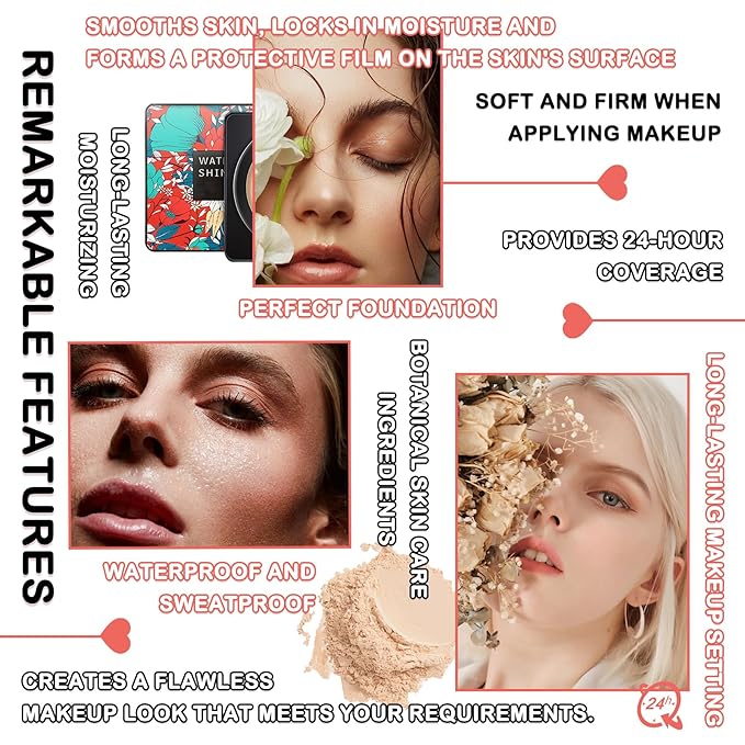 Mushroom Head Air Cushion CC Cream Full Coverage Liquid Foundation Set,Oil Control Concealer Lasting Moisturizing BB Cream,Loose Setting Face Powder Moisturizer Base Primer Makeup with Makeup Sponge