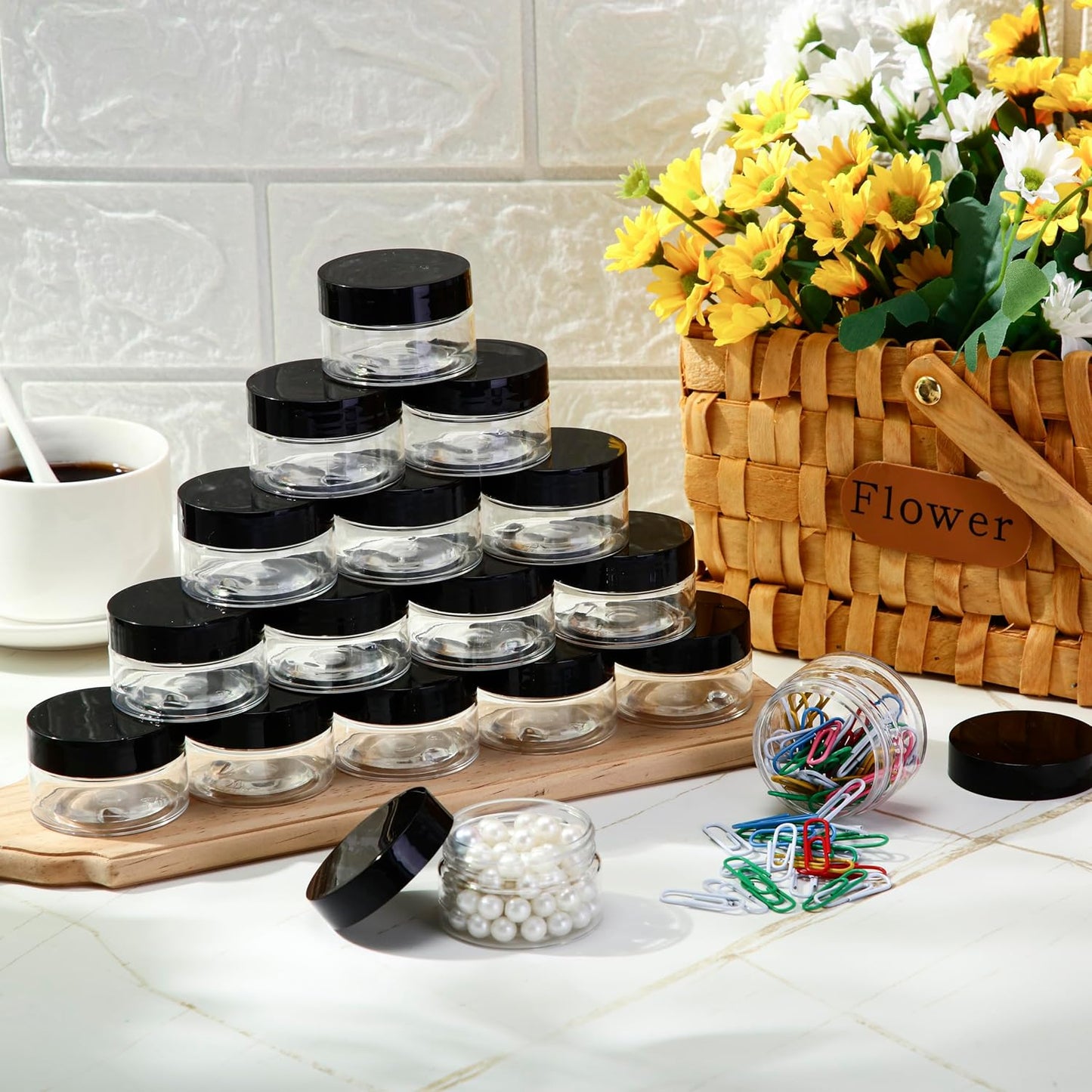 200 Pcs 2 oz Black Plastic Container Cosmetic Jars with Lid Round Plastic Jars Small Travel Containers for Storage Makeup Creams Lotion Ointments