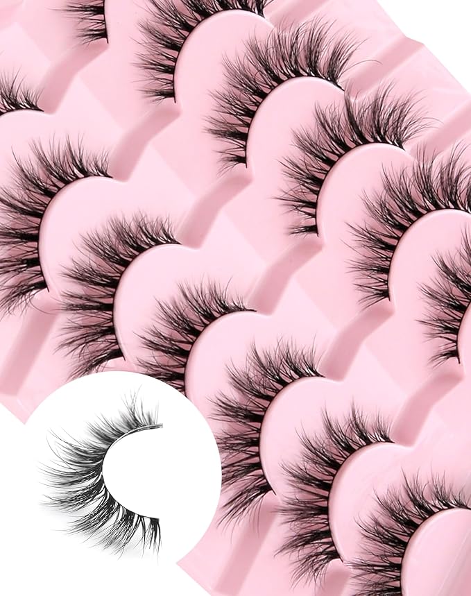 Cat Eye Lashes Natural Lashes Wispy False Eyelashes Fox Eye Lashes Natural Look False Lashes Pack 15MM 7 Pairs