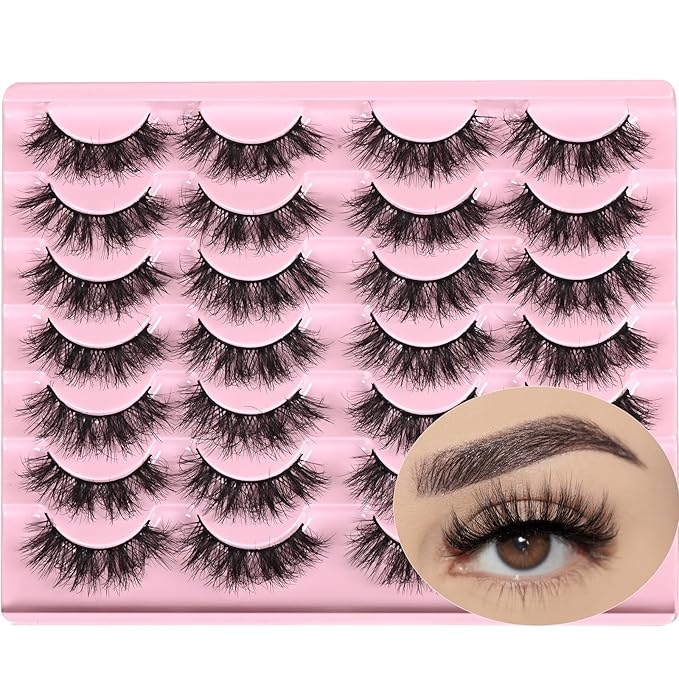 FARRED Fluffy Lashes Natural False Eyelashes Short Wispy Lash Pack 14 Pair Natural Look Cat Eye Strip Eyelash Small Fake Lashes Full Pestañas Sets for MUA and Beginners Daily Makeup (F11 | 7-16mm)