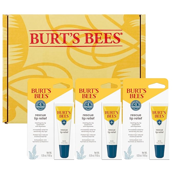 Burt's Bees Rescue Lip Relief Lip Balm, With Shea Butter and Echinacea, Tint-Free, Natural Origin Lip Care, 3 Tubes, 0.35 oz.