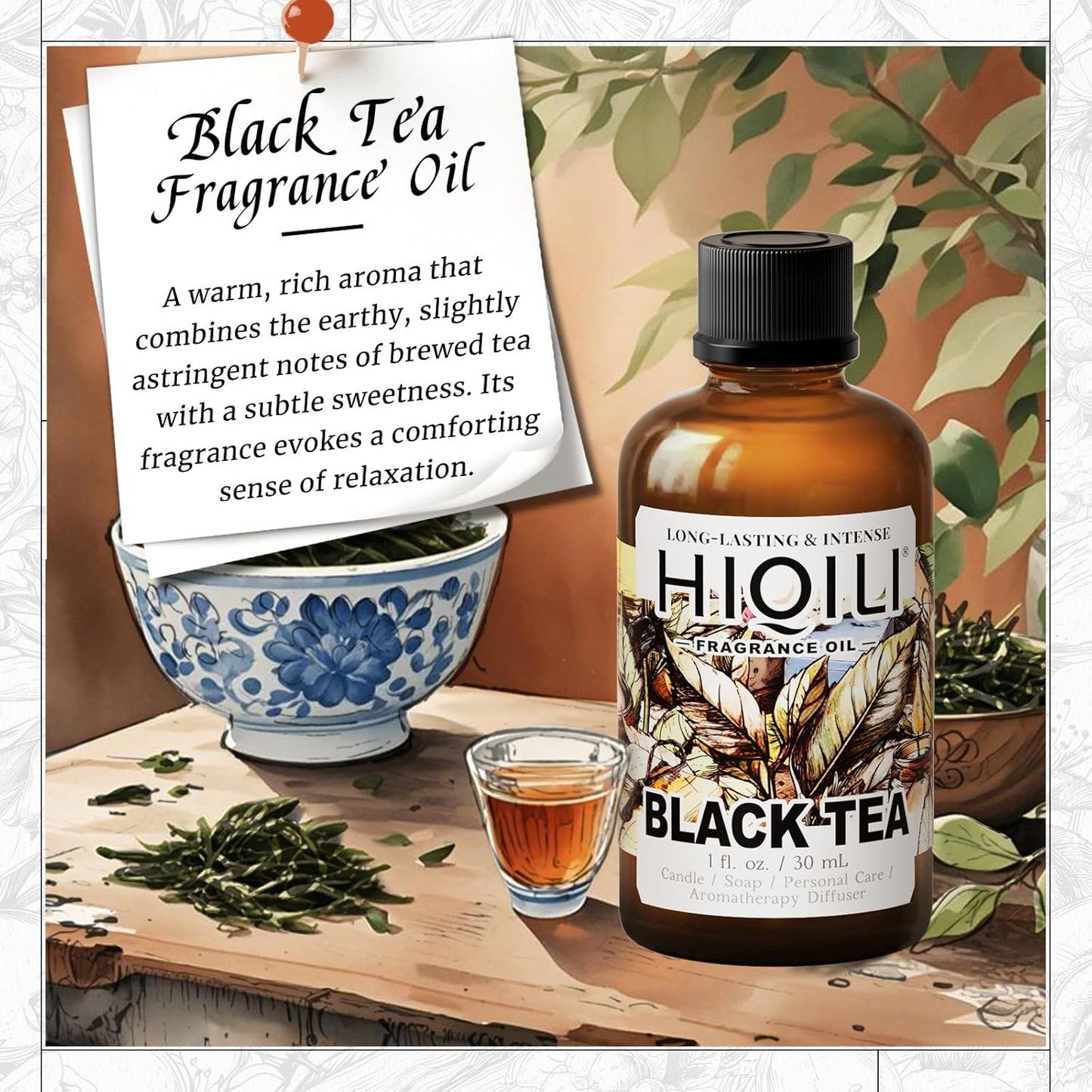 HIQILI Black Tea Fragrance Oil for Diffuser & Car Air Freshener, Long-Lasting Hotel Scent, Candle & Soap Making Supplies - 1 Fl Oz