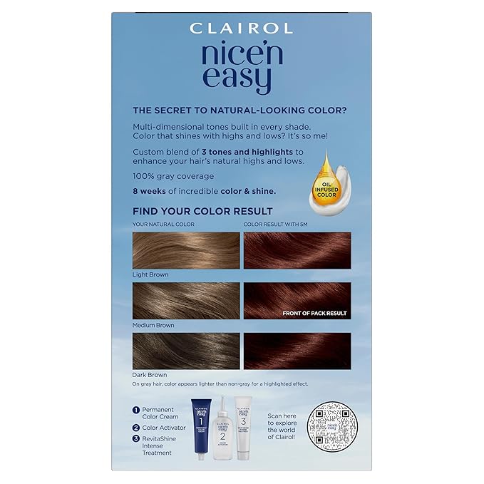 Clairol Nice'n Easy Permanent Hair Dye, 5M Medium Mahogany Brown Hair Color, Pack of 3