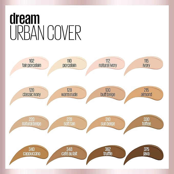Maybelline Dream Urban Cover Flawless Coverage Foundation Makeup, SPF 50, Warm Nude