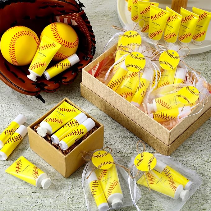 144 Pcs Softball Lip Balm Hand Cream Set Softball Accessories Softball Party Favors Including 36 Softball Lip Balm 36 Moisturizing Hand Cream 36 Bags 36 Softball Cards and Ropes for Kids Gifts