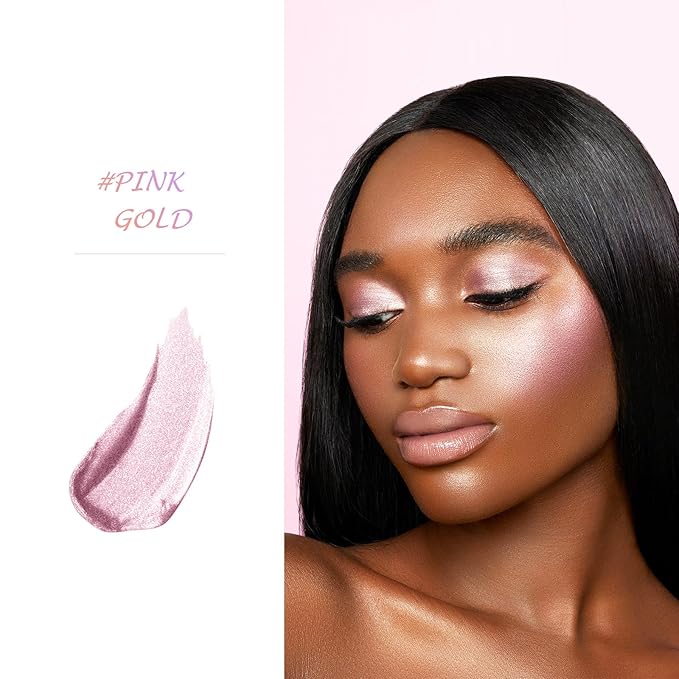 Highlighter Makeup Palette Shimmer Contour Palette Powder for Brighten Face Contour Gold Cheek Highlight Makeup, Long Lasting Highlighter Powder with Mirror for Illuminator Makeup (PINK GOLD)
