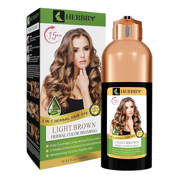 Hair Color Shampoo for Gray Hair Coverage&Color Transform with 9 Herbal Extracts –Long Lasting(6-8 Weeks),Shiny,Evenly Colored,Instant Hair Dye Shampoo&Conditioner, 500 Ml (LIGHT BROWN COLOR)