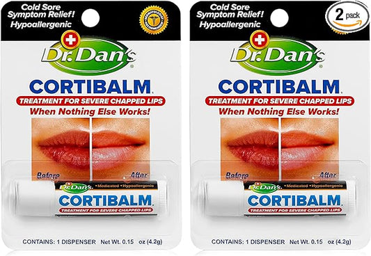 Dr. Dan's Cortibalm - 2 Pack - for Dry Cracked Lips - Healing Lip Balm for Severely Chapped Lips - Designed for Men, Women and Children