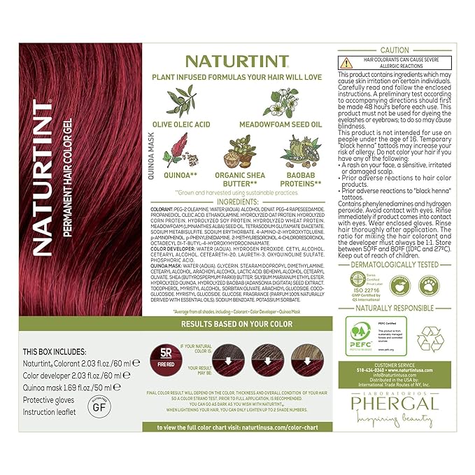 Naturtint 5R Fire Red Permanent Hair Color (Pack of 6), Ammonia Free, Vegan, Cruelty Free, up to 100% Gray Coverage, Long Lasting Results (Packaging may vary)
