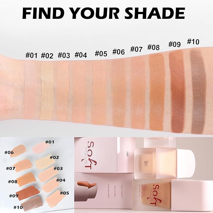Full Coverage Soft Focus Liquid Foundation, Lightweight Moisturizing High Coverage Liquid Concealer Foundation Makeup, Waterproof Long Lasting Creamy Matte Liquid Concealer for Women, 03