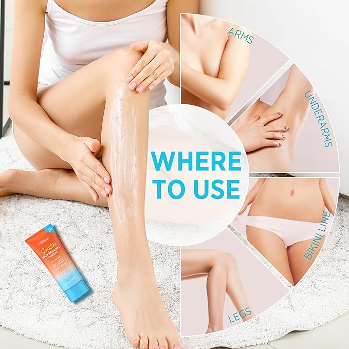 Hair Removal Cream for Women - 5-Minute Painless Depilatory for Sensitive Skin & Bikini Area - Plant-Based, No-Irritation Formula for Legs, Arms & Underarms