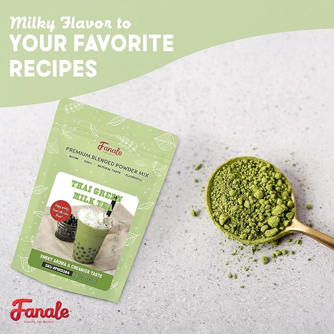 Fanale Premium Thai Green Bubble Tea Flavoring Powder for Boba Tea| Perfect for Baking, Smoothies, Desserts and Drinks | Instant Boba Bubble Tea Powder for Milk Tea - 2.2 Pounds (Pack of 20)