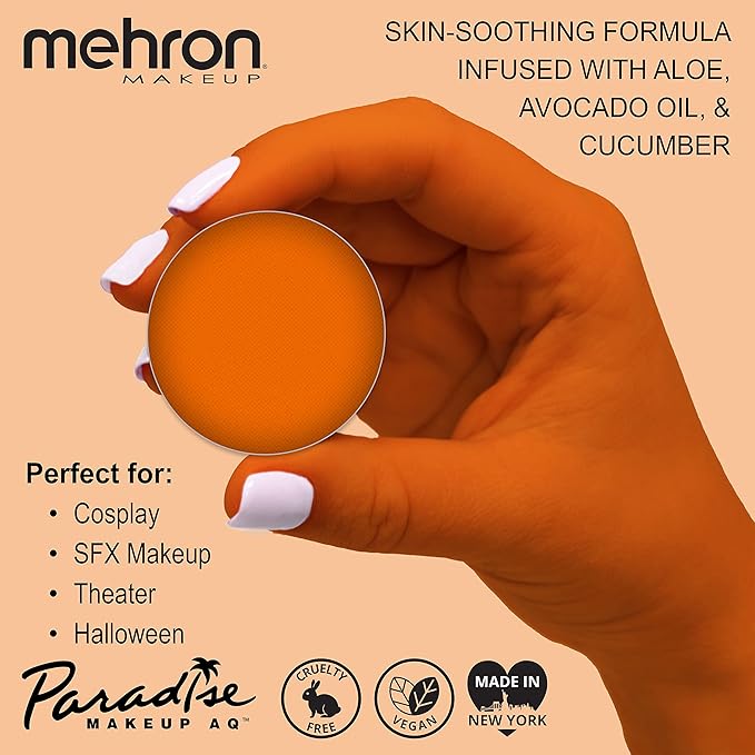 Mehron Makeup Paradise Makeup AQ Refill Size | Stage & Screen, Face & Body Painting, Beauty, Cosplay, and Halloween | Water Activated Face Paint, Body Paint, Cosplay Makeup .25 oz (7 ml) (Orange)