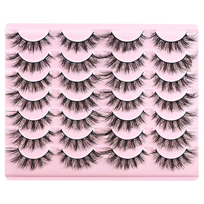 FARRED Cat Eye Lashes Short Natural Eyelashes 15mm Fluffy Wispy Strip Eyelash 14 Pairs Cute Natural Fake Lashes Packs Small Full Pestañas Set (F10 | 9-15mm)