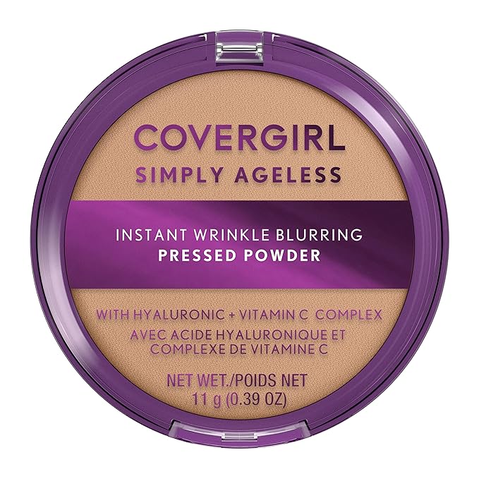 Covergirl + Olay Simply Ageless 3-in-1 Liquid Foundation, Creamy Natural & Simply Ageless Instant Wrinkle Blurring Pressed Powder, Buff Beige, 0.39 Oz.