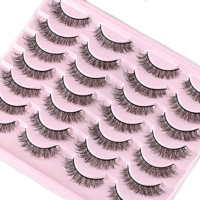 FARRED Natural Lashes Short Eyelashes Wispy False Mink Lash Pack 14 Pair Natural Look Fluffy Cat Eye Strip Eyelash Small Fake Lashes Full Pestañas Sets for MUA and Beginners Daily Makeup (F1 | 8-14mm)
