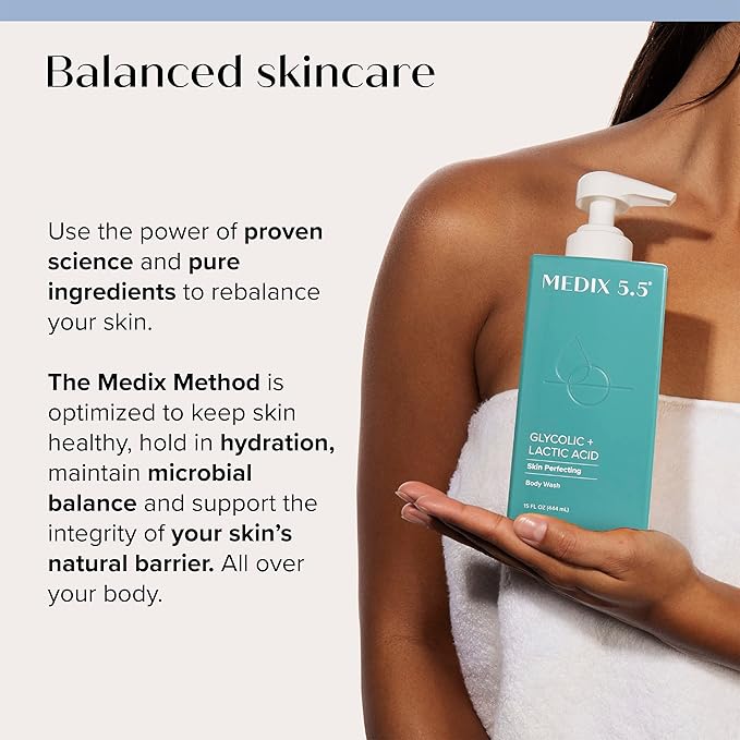 MEDIX 5.5 Body Scrub Skin Care Glycolic Acid Exfoliating Body Cleanser KP Bump Eraser | AHA + Lactic Acid Anti Aging All Skin Type Wash | Keratosis Pilaris & Acne | Body & Face Wash Exfoliate, 2-Pack