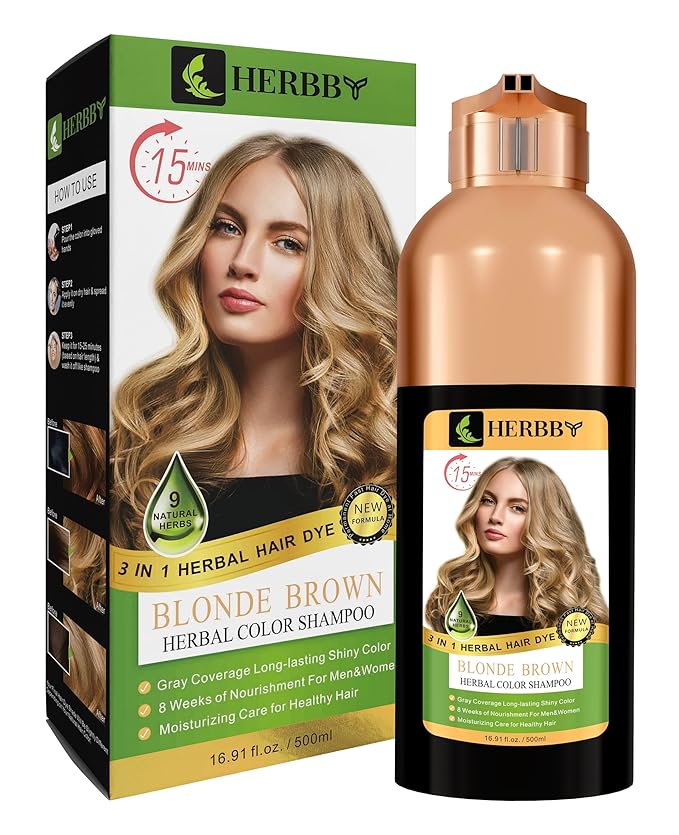 Hair Color Shampoo for Gray Hair Coverage&Color Transform with 9 Herbal Extracts –Long Lasting(6-8 Weeks),Shiny,Evenly Colored,Instant Hair Dye Shampoo&Conditioner, 500 Ml (BLONDE BROWN COLOR)