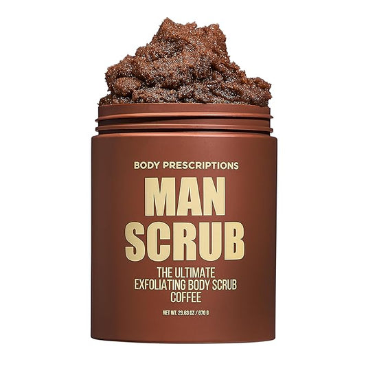 Body Prescriptions Men’s Exfoliating Body Scrub – Ultimate Skin Cleansing Wash in Jar with Twist-Top Lid, For All Skin Types, 21 Ounce (Pack of 1), Coffee